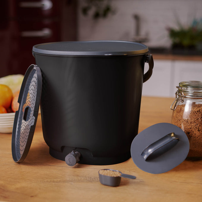 Organko Essential Black Twin Pack Bokashi Bin with 1kg Bokashi