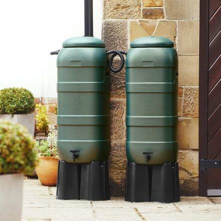 Mini Rainsaver 100 Litre Green Water Butt Double Kit | In Situ Shot